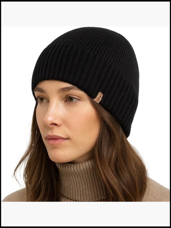 80% Merino Wool Satin Lined Oversized Beanie Winter Hat Cuffed Watch Cap main image 7